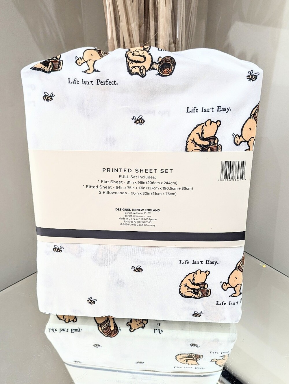 3pc Winnie the Pooh FULL Sheet Set LIFE IS GOOD Vintage Style Honey Pot Bees